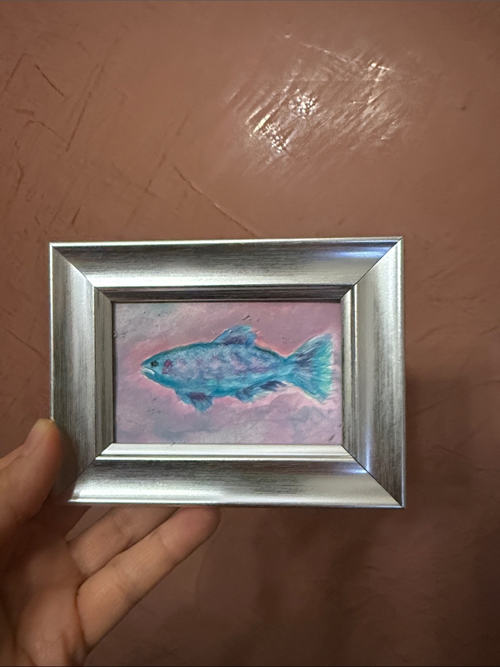 Father’s Day Gift, Silver-Framed Blue Fish Mini Wall Art - Aquatic Accent